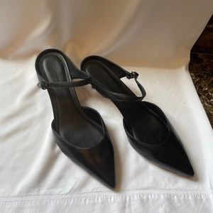 Black kitten heel slides